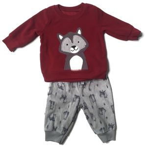 Child of Mine Matching Set Maroon Fox Top and Gray Animal Print Pants Fleece